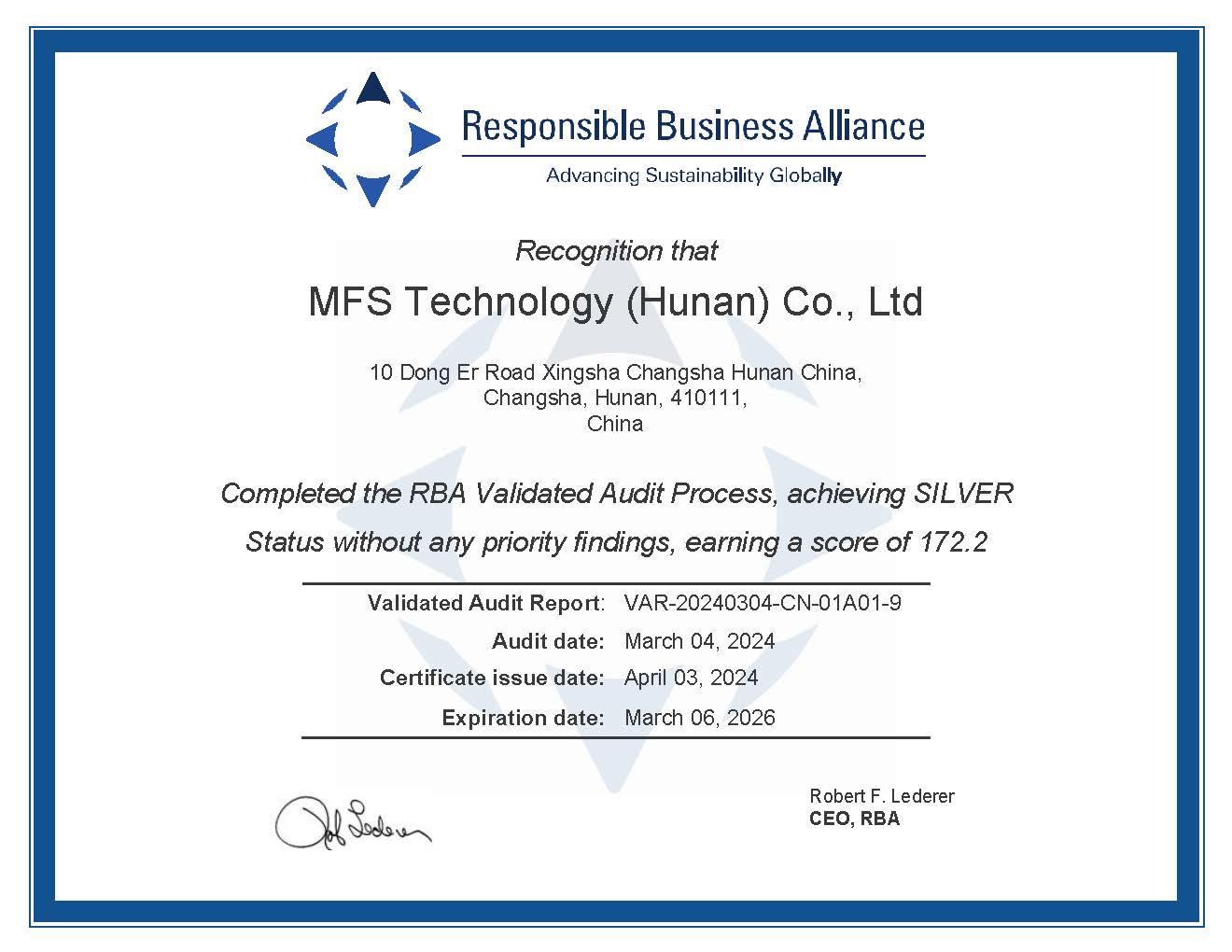Responsible Business Alliance certification